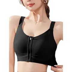 [veimia] 胸を小さく見せるブラ 小さく見せるブラ【 前ファスナーで1秒着脱・薄型パッド・1000+通気孔・安定感・見痩せ・脇高】 垂れ防止 シームレス 揺れない 前開きブラジャー color：ブラック size：L(36/80B-F)