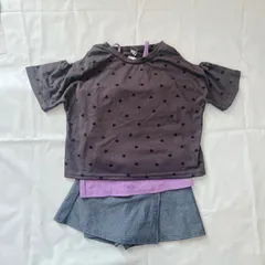 新品未使用 水着 セパレート 130㎝ 女の子 セットアップ　キャミソール　グレー　パープル　水遊び　プール
