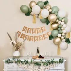 Uchi 誕生日 飾り付けセット可愛い 人気47点バルーンアーチセット happy birthday 誕生日ガーランド、タッセルガーランド、人工葉、花藤、バースデー 飾り男の子 女の子 お祝い 結婚式 写真背景 Party Decorations