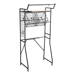 ランドリーラック ランドリー収納 65.4～90.4×49.5×180cm バスケットタイプ シャビーオーク ヴィンテージ 組立品 洗濯機〔代引不可〕