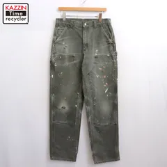 USA製 Carhartt MOS ダブルニー オーバーオール モスグリーン 古着 Carhartt パデット MOS モスグリーン ダック Wニー ワーク