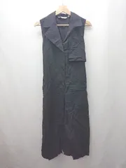 ◇ ⊂ UNIQLO ユニクロ 291-447328 リネンブレンドラペル ノースリーブ ロング ワンピース サイズS ブラック レディース E  【1503310015935】