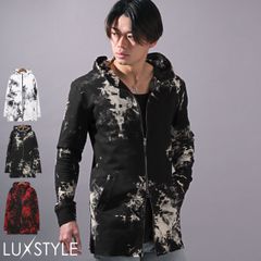 パーカー メンズ ジップアップ タイダイ ロング丈 カットオフ【ミニ裏毛タイダイ染めカットオフロングパーカー】メンズパーカー 長袖 裏毛 お兄系 パンク ロック V系 ヴィジュアル系 原宿 ユニセックス ストリート 韓国 aa-2937