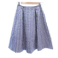 イエナ IENA フレアスカート ひざ丈 ギンガムチェック 34 紺 ネイビー ベージュ /CT