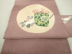 平和屋着物●九寸名古屋帯　友禅　作家物　仕覆花文　鬼しぼ縮緬　正絹　逸品　DAAU5322ps