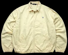 80s USA製 ポロ ラルフローレン ワンポイント チンスト付き コットンジャケット 薄黄 L★オールド ビンテージ ロゴ刺繍 スイングトップ
