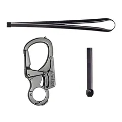 [Ahiller] カラビナ、キーホルダーセット，ダブルロックデザイン，タングステン先端の円錐形，キャンプ、ハイキング、釣り、アウトドアサバイバルなどに適した2つのストラップ付きの小さな合金カナビラ [ガンメタルの色] 1