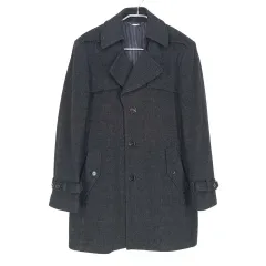 SIEG(ジーク) メンズ チェック ハーフ スリム ウールコート チャコール 100 （ HU35640 ）