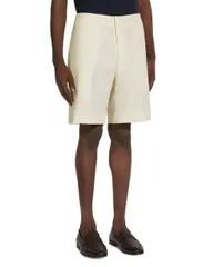 【送料無料】 ゼニア メンズ ハーフパンツ・ショーツ ボトムス Elasticized Waist Regular Fit Linen Shorts White