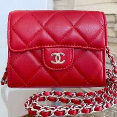 【CHANEL】ミニチェーンウォレット マイクロ　ミニバッグ ラムスキン 赤色
