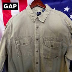 GAP ギャップ コットン ワーク シャツ 長袖 L ミリタリー風 カジュアル カーキ 10629