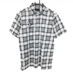 【超美品】キャロウェイ 半袖ポロシャツ ライトグレー×グレー チェック ロゴ刺しゅう  メンズ L ゴルフウェア Callaway