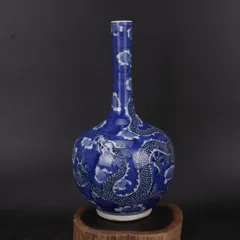 清乾隆青花穿雲花竜紋天球瓶 景徳鎮 陶磁器 装飾品 現代工芸品
