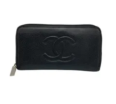 CHANEL シャネル キャビアスキン ラウンドファスナー長財布 ブラック 中古 D4