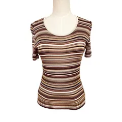 古着 ミッソーニ MISSONI 半袖 ニット カットソー クリーニング済み マルチボーダー イタリア製 レディース Mサイズ 相当のサムネイル