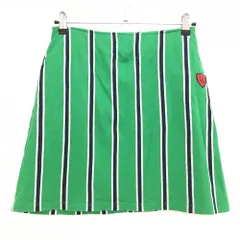 【美品】ルコック スカート グリーン×ネイビー ストライプ柄 裏地付き 後ろファスナー  レディース 9(M) ゴルフウェア le coq sportif