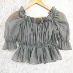 GRL グレイル シアー ギャザー ショート丈 ブラウス チャコール Fサイズ □〇