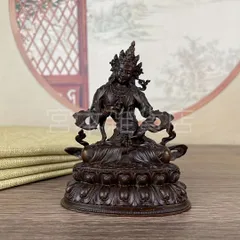 仏教美術　古銅　チベット仏　仏像　置物　M　R8376 銅金観音菩薩坐像 塗金仏 鍍金仏 チベット仏教 仏教美術 仏像