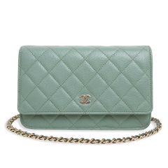 シャネル マトラッセ クラシック ココマーク チェーンウォレット 長財布 ショルダーバッグ 斜め掛け キャビアスキン レザー ミントグリーン 青 緑 シャンパンゴールド金具 AP0250 CHANEL（新品・未使用品）