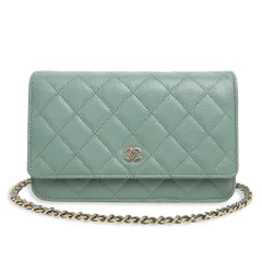 シャネル マトラッセ クラシック ココマーク チェーンウォレット 長財布 ショルダーバッグ 斜め掛け キャビアスキン レザー ミントグリーン 青 緑 シャンパンゴールド金具 AP0250 CHANEL（新品・未使用品）