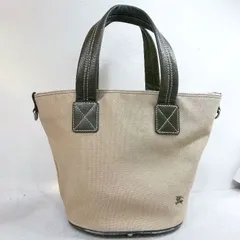 【中古】バーバリーブルーレーベル　トートバッグ ベージュ 綿×牛革