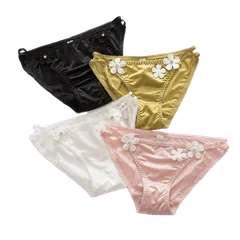 黄黒白ピンク4枚セット 光沢 サテン 花柄 フラワー レディース ショーツ