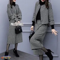 スーツ レディース カジュアルスーツ 春 秋 冬 セットアップ ツーピース ノーカラージャケット ワイドパンツ 千鳥格子 上品 コンサバ 通勤 ィス 20代 30代