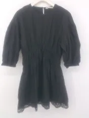 ◇ ZARA ボリュームスリーブ 七分袖 ミニ フレア ワンピース サイズ EUR XS USA XS MEX 24 ブラック レディース P  【1304010004942】