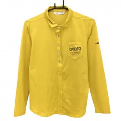 【超美品】ティゴラ 長袖ポロシャツ イエロー 地模様 ロゴネイビー レディース L ゴルフウェア TIGORA