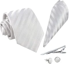 SUNOGE ネクタイ チーフ タイピン 5点セット ビジネス 結婚式 就活 入学式 卒業式 父の日 メンズ プレゼント( D3 ジルパー（ストライプ）,  ネクタイ 幅8cm | 長さ145cm |)