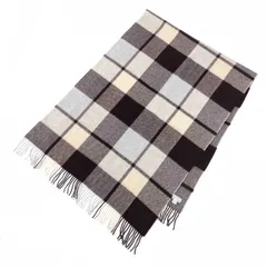 美品 Joshua Ellis ジョシュアエリス  ストール  ダークブラウン×アイボリー 大判 チェック カシミヤ100％ レディース　240001129788