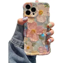 QLTYPRI iPhone 12ケースTPUカバー おしゃれ 韓国 可愛い 花柄 薄型 軽量 耐衝撃 スマホケース ワイヤレス充電対応 ストラップホール付き アイフォン12 ケース 6.1インチ 対応 - グリーン 0