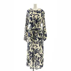 ザラ ZARA 総柄ワンピース 長袖 ロング S アイボリー 紺 /NR ■OS