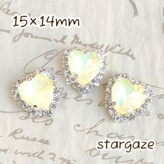 【 3個 】 15×14mm ガラス製 ハート センターパーツ ストーン ビジュー カボション イエローオパール×シルバー