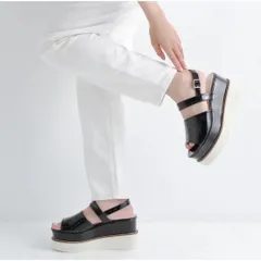 新品 厚底ダブルヒールサンダル ブラック 23cm 韓国風 トレンド ストラップ シューズ レディース プレゼント 贈り物 シューズ