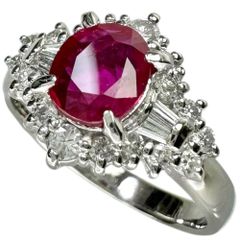 9号 ビルマ産ルビー 0.955ct ダイヤモンド 0.45ct リング・指輪 Pt900プラチナ 4.9g レディース 【中古】【真子質店】【NN】