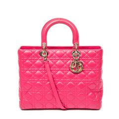 DIOR ディオール ラージ レディ ディオール ジップ フューシャピンク カナージュラムスキンレザー AB