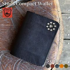 栃木レザー財布 コンパクト財布 ミニ財布 スタッズ財布 二つ折り財布 メンズ財布 wallet 小さい財布 日本製 新品 5色展開 ［WL001-ST5］ 送料無料