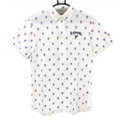 キャロウェイ レッドレーベル 半袖ポロシャツ 白×ブルー×レッド 総柄 ボタンダウン メンズ M ゴルフウェア Callaway