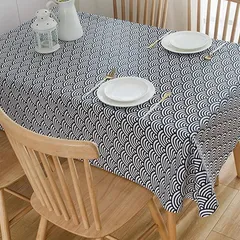 NOELAMOUR テーブルクロス 和風 防水 撥水 耐油 PEVA製 ビニール 和柄 テーブルマット デスクマット カバー(藍扇波,  180 cm x 140 cm (長方形))