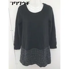 ◇ MICHEL KLEIN 切替 スタンドカラー ニット 長袖 ミニ ワンピース チュニック サイズ 38 ブラック ホワイト レディース  【中古】 【1109080001125】