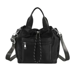 [ハルジオ] 巾着バッグ レディース ショルダーバッグ 2WAY ドローストリングバッグ ショルダー ハンドバッグ ミニバッグ ポシェット ナイロン 肩掛け 斜めがけ 人気 ブラック ベージュ グレー オシャレ バッグ 鞄 かばん (ブラック) [ブラック]