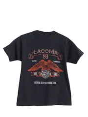 【お得なクーポン配布中!】 80s USA製 ハーレー ダビットソン 両面 プリント Tシャツ キッズ S 100cm ヴィンテージ バイク イーグル イラスト グラフィック 黒 子供用