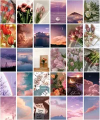 ドナリー おしゃれで可愛い ポストカード 30枚セット はがきサイズ 北欧 韓国 海外 インテリア 雑貨 ミニポスター(ピンク)