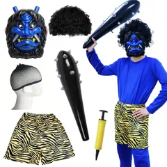 【迅速発送】Coomoors 節分 鬼 衣装 コスプレ 豪華7点セット 大人用 リアルな鬼コスチューム 鬼お面 虎柄腰巻き 赤鬼 青鬼 完成度の高いウィッグ 迫力満点のこん棒 豆まきグッズ 昔話の世界を再現したオニ仮装 節分の日 舞台衣装 演劇やイベントに最適