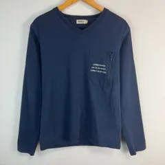 AVIREX アヴィレックス Vネック プリントロンT 長袖Tシャツ ネイビー Mサイズ メンズ 古着 ストリート アメカジ ミリタリー