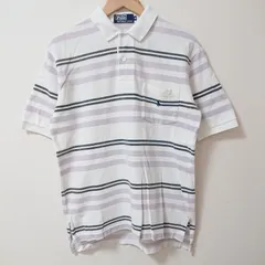 (^w^)b POLO by RALPHLAUREN ポロラルフローレン 半袖 ポロシャツ ボーダー柄 胸ポケット ブランドロゴ ロゴ刺繍 ゴルフ カジュアル 普段着 お出かけ ラフ 綿100% パープル系 ホワイト系 メンズ サイズM