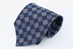 アクアスキュータム ブランドネクタイ スクエア柄 チェッカー柄 シルク メンズ ネイビー Aquascutum 【中古】