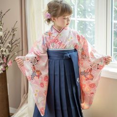 キャサリンコテージ 袴セット 新品 いにしえ華車桃 紺袴 古典柄 160 卒業式 HAKAST18-C4】着付け簡単袴セット 刺繍入り 京都絵師描き下ろし