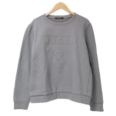 ゲス GUESS スウェット トレーナー 裏起毛 エンボスロゴ 長袖 クルーネック S チャコールグレー ■SM1 X